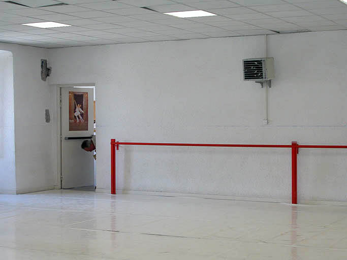 Intérieur, aile centrale, premier étage, salle de danse regardant l'est, sondage.