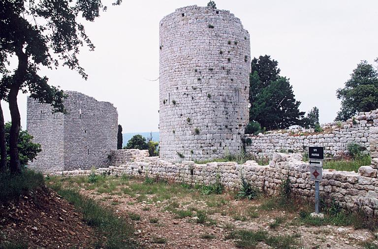 Tour du château et murs de l'église castrale.