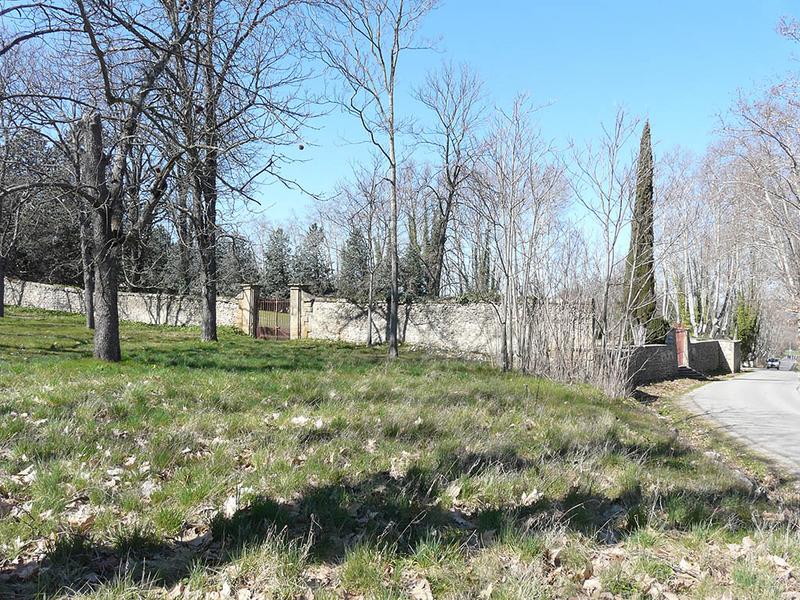 Le parc clos de murs, vue depuis l'entrée de la propriété en bas de l'avenue d'accès.