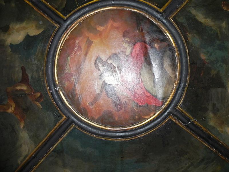 Plafond de l'ancienne antichambre : Jupiter foudroyant les titans au centre de la composition.