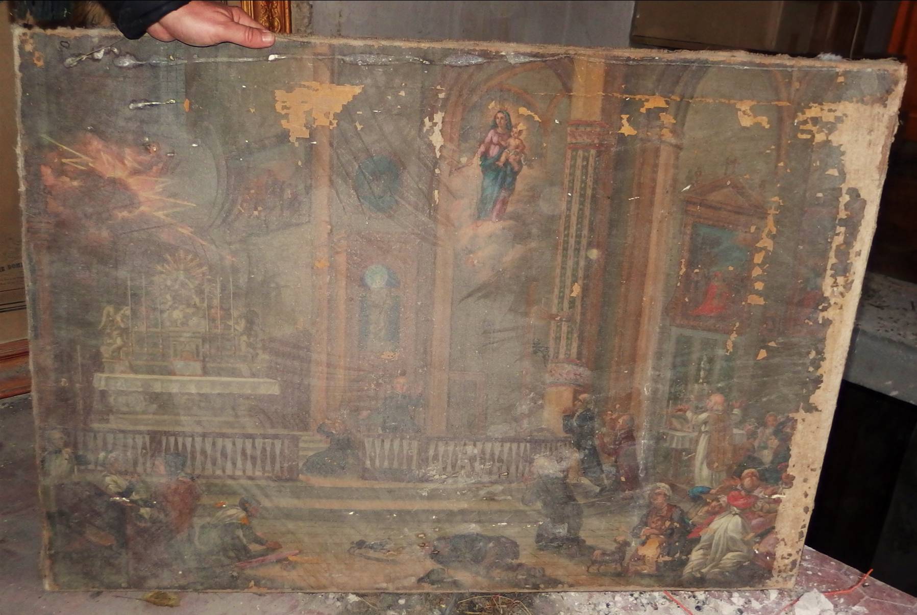 Ex-voto montrant l’intervention de la Vierge au cours d'un office troublé par un orage