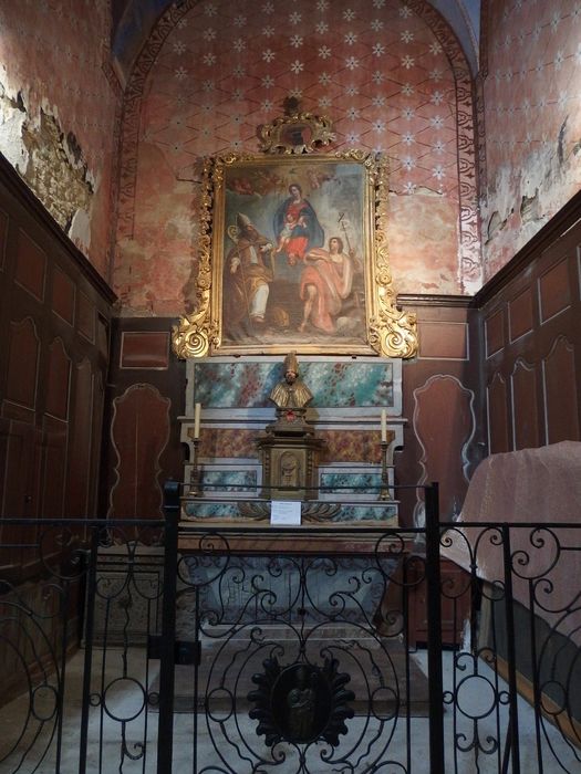 tableau : Saint évêque et saint jean-Baptiste adorant la Vierge à l’Enfant