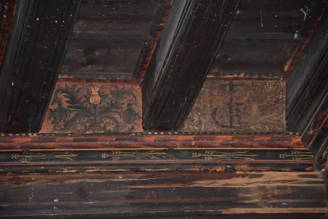 pièce non localisée, plafond à la française  peint, détail