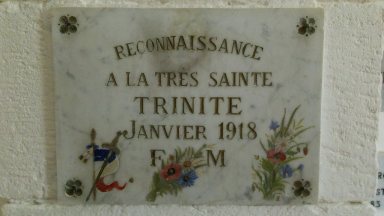 ex-voto mural : Reconnaissance à la très Sainte Trinité Janvier 1918 F.M. - © Ministère de la Culture (France), Direction Régionale des Affaires Culturelles de Corse – Tous droits réservés