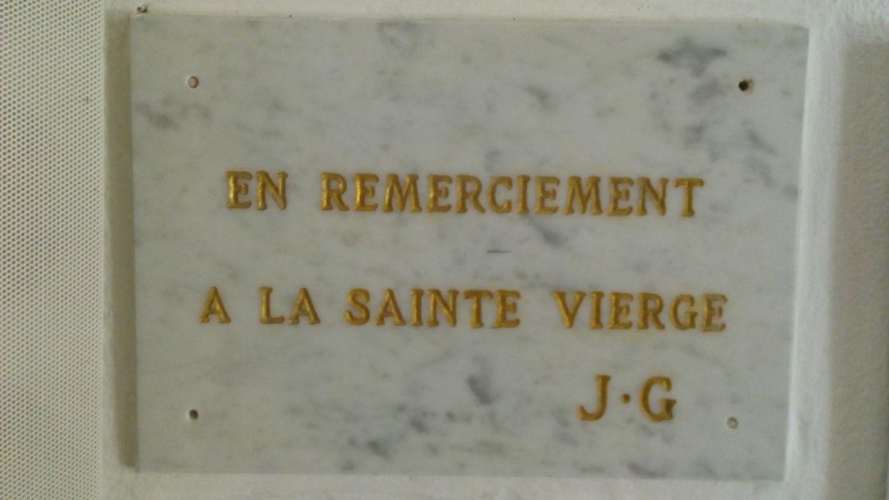 ex-voto mural : En remerciements à la Sainte Vierge J.G. - © Ministère de la Culture (France), Direction Régionale des Affaires Culturelles de Corse – Tous droits réservés