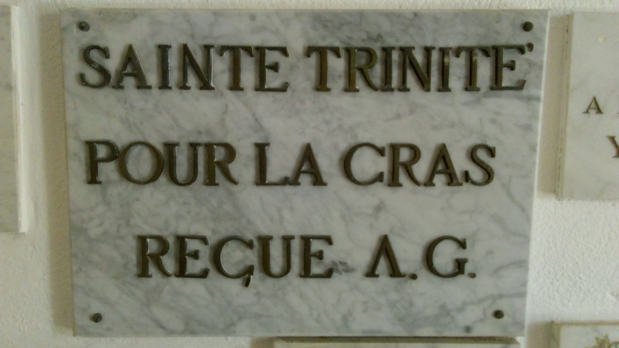 ex-voto mural : Sainte Trinité pour la Grâce reçue A.G. - © Ministère de la Culture (France), Direction Régionale des Affaires Culturelles de Corse – Tous droits réservés