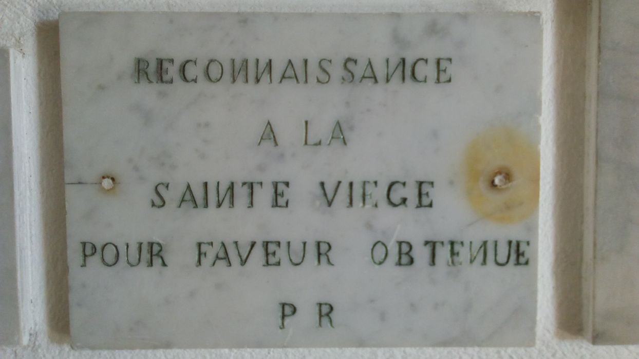 ex-voto mural : Reconnaissance à la Sainte Viege pour Faveur Obtenue P.R. [sic] - © Ministère de la Culture (France), Direction Régionale des Affaires Culturelles de Corse – Tous droits réservés 