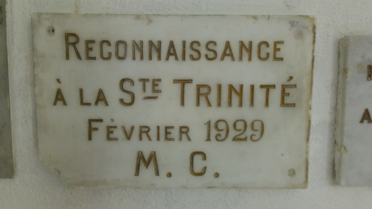 ex-voto mural : Reconnaissance à la Ste Trinité. Février 1929 M.C. - © Ministère de la Culture (France), Direction Régionale des Affaires Culturelles de Corse – Tous droits réservés