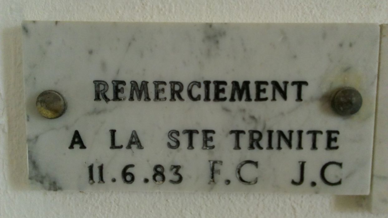 ex-voto mural : Remerciement à la Ste Trinité 11.6.83 F.C.J.C. - © Ministère de la Culture (France), Direction Régionale des Affaires Culturelles de Corse – Tous droits réservés