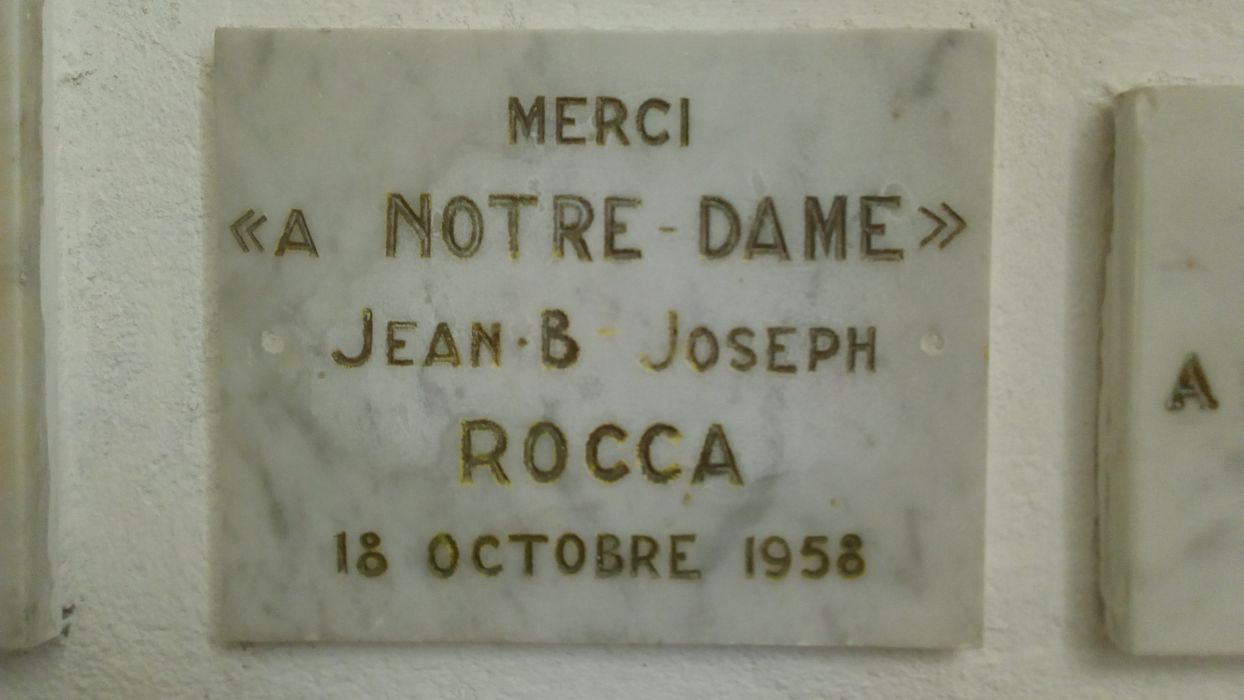 ex-voto mural : Merci à Notre Dame, Jean B Joseph Rocca 18 octobre 1958 - © Ministère de la Culture (France), Direction Régionale des Affaires Culturelles de Corse – Tous droits réservés