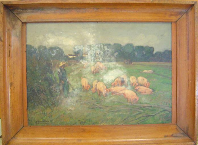 tableau : La bergère et ses cochons, vue générale - © Ministère de la culture (France) ; © Conseil départemental de l'Ain