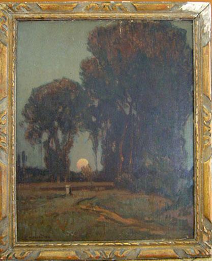 tableau : Coucher de soleil au bord de l'étang, vue générale - © Ministère de la culture (France) ; © Conseil départemental de l'Ain