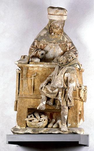 groupe sculpté : Saint Crépin et un mendiant, vue générale - © Ministère de la culture (France) ; © Conseil départemental de l'Ain