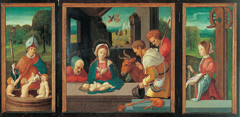 triptyque   Adoration des Bergers ; Saint Nicolas ; Sainte Catherine ; Annonciation   