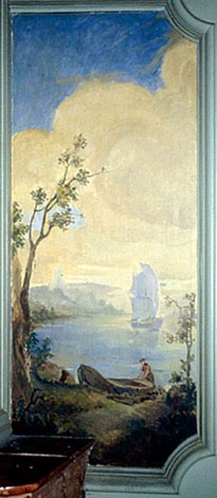 Peinture monumentale : Personnage poussant sa barque 5 - © Ministère de la Culture (France), Conservation des antiquités et des objets d’art de l’Ain, tous droits réservés