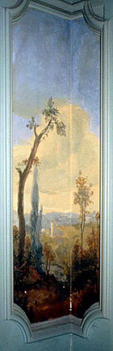Peinture monumentale : Scène d'angle avec cyprès 9 - © Ministère de la Culture (France), Conservation des antiquités et des objets d’art de l’Ain, tous droits réservés