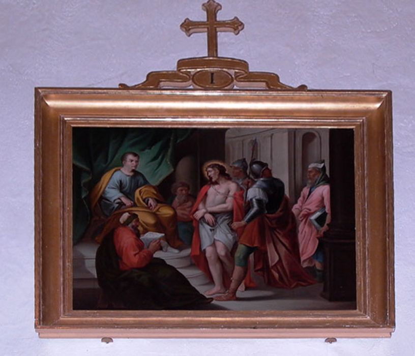 ensemble de 14 tableaux du Chemin de croix, détail d’un des tableaux - © Ministère de la Culture (France), Conservation des antiquités et des objets d’art de l’Ain, tous droits réservés