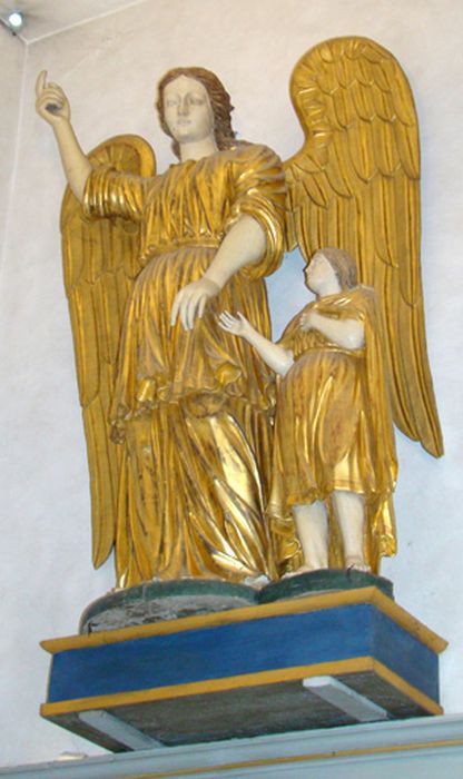 statue figure grandeur naturelle : L'ange gardien Raphaël et Tobie, vue générale - © Ministère de la Culture (France), Conservation des antiquités et des objets d’art de l’Ain, tous droits réservés