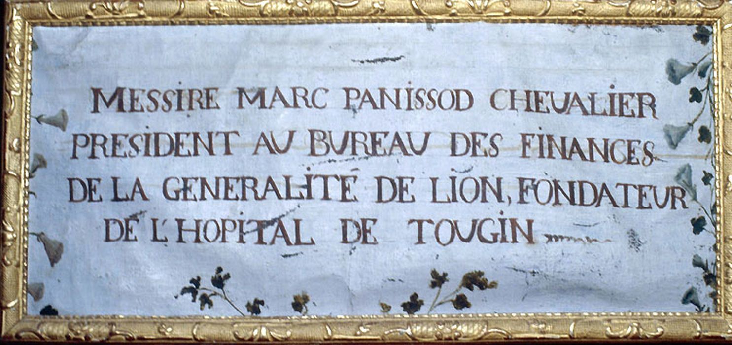Tableau : Dédicace à la mémoire de Marc Panissod - © Ministère de la culture (France) ; © Conseil départemental de l’Ain, conservation des antiquités et objets d'art – Tous droits réservés