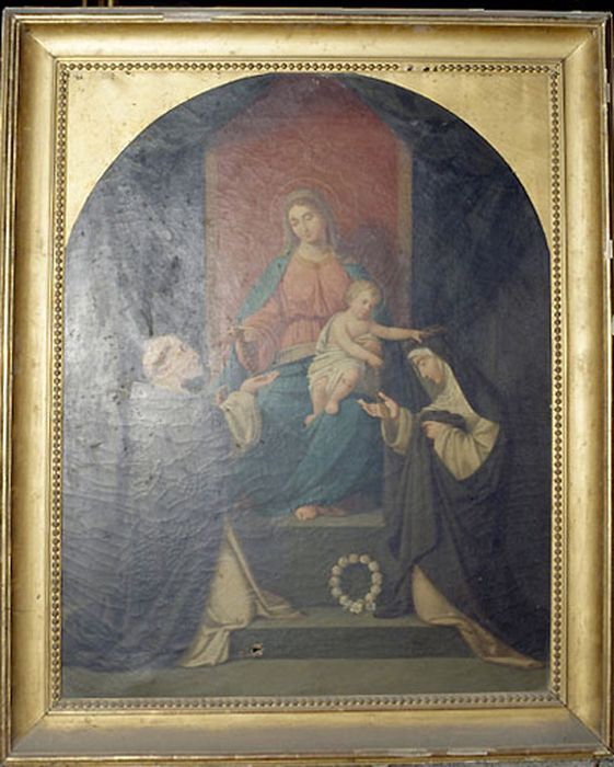 Tableau : Remise du rosaire à saint Dominique et sainte Catherine de Sienne