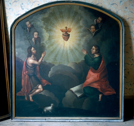 tableau   Adoration du Sacré Cœur avec saint Jean-Baptiste et saint Jean l'évangéliste    - © Ministère de la Culture (France), Conservation des antiquités et des objets d’art de l’Ain, tous droits réservés