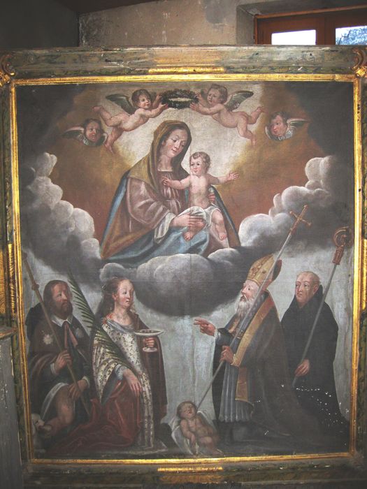 tableau : Vierge à l'Enfant, saint Roch, sainte Lucie, saint Claude, saint Abbé (?) et son cadre - © Ministère de la Culture (France), Conservation des antiquités et des objets d’art des Hautes-Alpes - Tous droits réservés