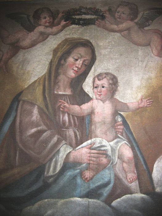 tableau : Vierge à l'Enfant, saint Roch, sainte Lucie, saint Claude, saint Abbé (?), détail - © Ministère de la Culture (France), Conservation des antiquités et des objets d’art des Hautes-Alpes - Tous droits réservés