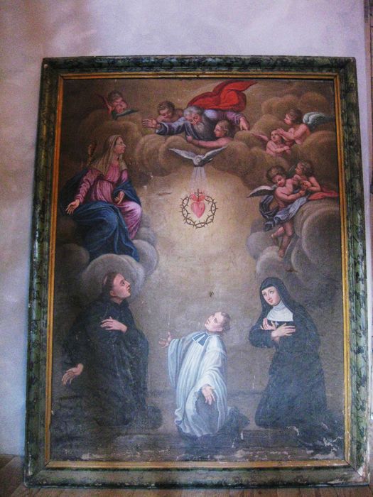 tableau : La Trinité, saint Jean-Eudes, Sainte Marguerite Marie Alacoque, Saint Claude de Colombières (?) et son cadre - © Ministère de la Culture (France), Conservation des antiquités et des objets d’art des Hautes-Alpes - Tous droits réservés