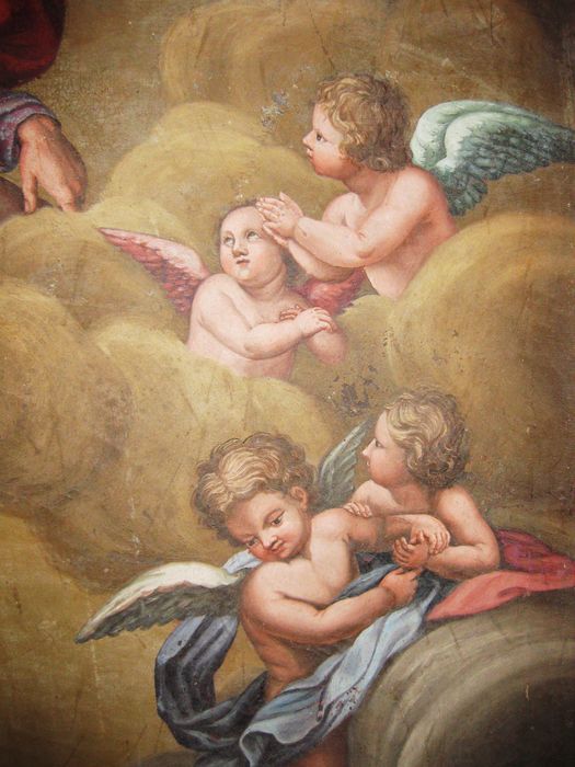 tableau : La Trinité, saint Jean-Eudes, Sainte Marguerite Marie Alacoque, Saint Claude de Colombières (?), détail - © Ministère de la Culture (France), Conservation des antiquités et des objets d’art des Hautes-Alpes - Tous droits réservés