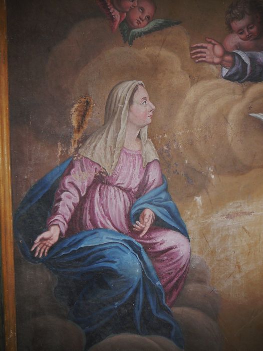 tableau : La Trinité, saint Jean-Eudes, Sainte Marguerite Marie Alacoque, Saint Claude de Colombières (?), détail - © Ministère de la Culture (France), Conservation des antiquités et des objets d’art des Hautes-Alpes - Tous droits réservés