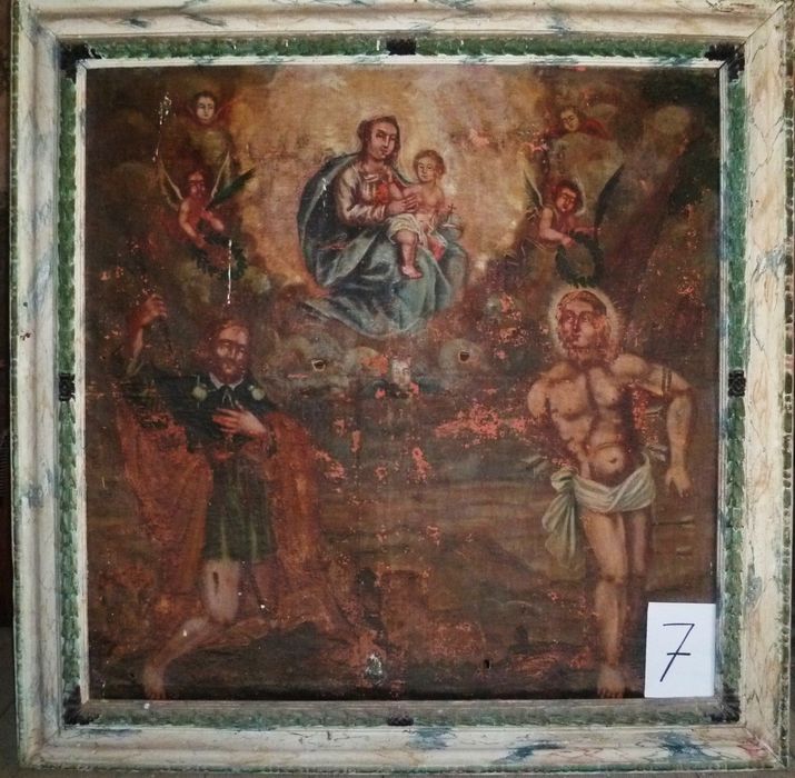 tableau : Vierge à l'Enfant, saint Roch et saint Sébastien et cadre - © Ministère de la Culture (France), Conservation des antiquités et des objets d’art des Hautes-Alpes - Tous droits réservés
