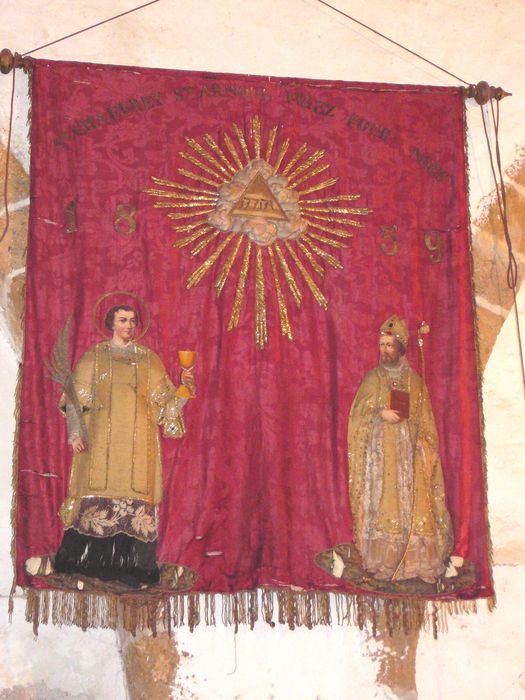 bannière de procession avec saint Arnoult et saint Chaffrey - © Ministère de la Culture (France), Conservation des antiquités et des objets d’art des Hautes-Alpes - Tous droits réservés