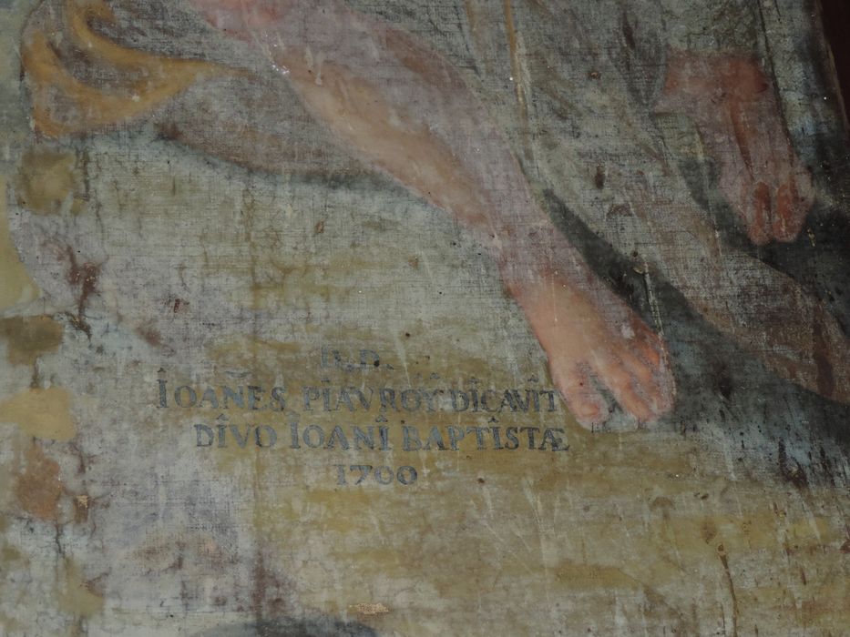 tableau : Baptême du Christ (le),  détail de la signature - © Ministère de la Culture (France), Conservation des antiquités et des objets d’art des Hautes-Alpes - Tous droits réservés