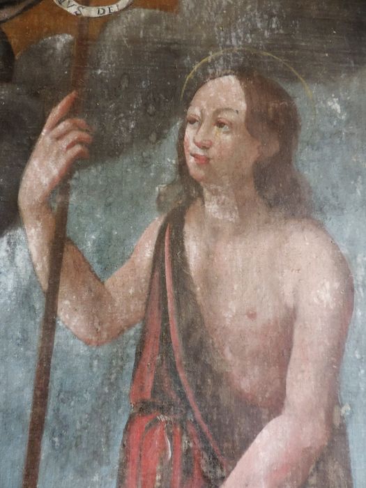 tableau : Saint Mammès, saint Jean-Baptiste et un autre saint, détail - © Ministère de la Culture (France), Conservation des antiquités et des objets d’art des Hautes-Alpes - Tous droits réservés