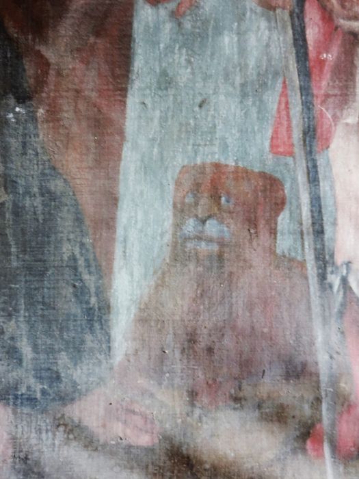 tableau : Saint Mammès, saint Jean-Baptiste et un autre saint, détail - © Ministère de la Culture (France), Conservation des antiquités et des objets d’art de l'Ardèche - Tous droits réservés