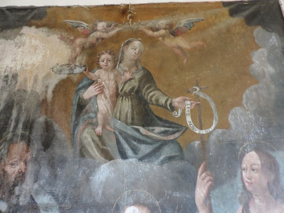 Tableau : Saint Mammès, saint Jean-Baptiste et un autre saint, détail