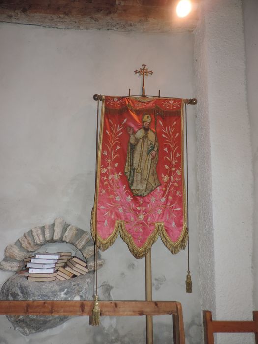bannière de procession, face saint Evêque - © Ministère de la Culture (France), Conservation des antiquités et des objets d’art de l'Ardèche - Tous droits réservés