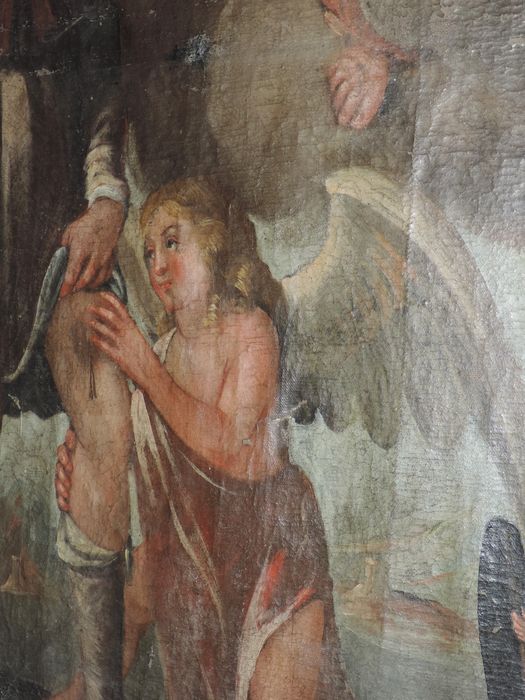 tableau: Saint Roch, saint Côme et saint Raymond et la Vierge à l'Enfant, détail
