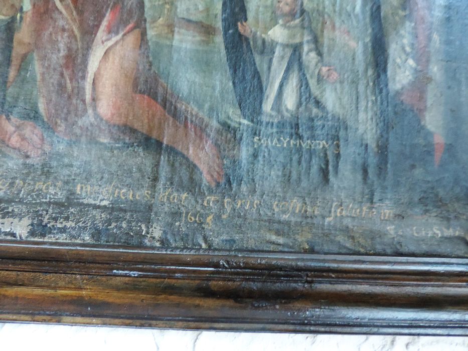 tableau: Saint Roch, saint Côme et saint Raymond et la Vierge à l'Enfant, détail