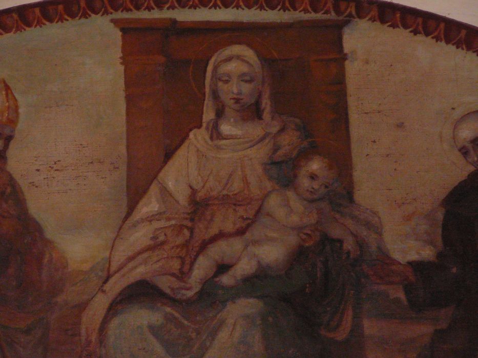 tableau : Vierge à l'Enfant, Marie Madeleine, saint Marcellin, saint Benoît, saint Laurent, vue partielle