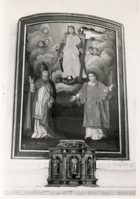 tableau : Saint Pont, sainte Marguerite et saint Etienne, et son cadre