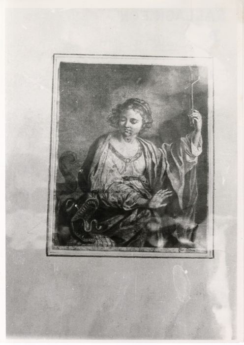 estampe : Sainte Marguerite triomphant du dragon, et son cadre