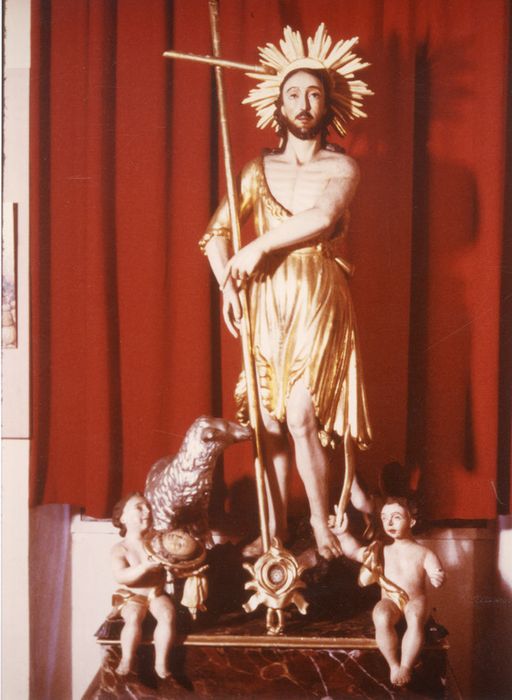 groupe sculpté de procession : Saint Jean-Baptiste avec agneau et anges