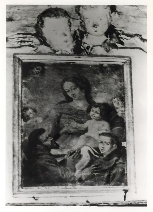 Tableau et son cadre : Vierge à l'Enfant entre deux Saints franciscains