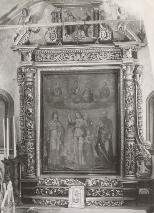 Retable et tableau : Tobie et l'Ange entre Saint Paul et saint Roi