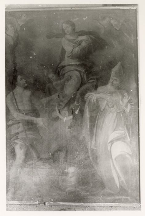 Tableau : Vierge entre Saint Jean-Baptiste et un Saint Evêque, cadre