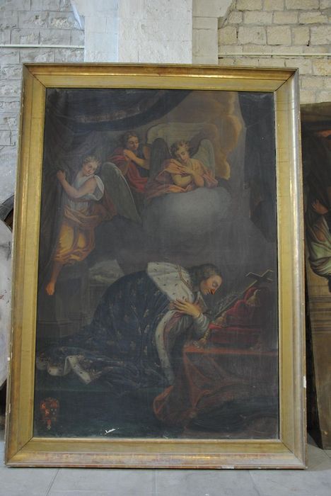 tableau : saint Louis en prière devant les insignes de la passion, vue générale - © Ministère de la Culture (France), Médiathèque du patrimoine et de la photographie, Conservation des antiquités et des objets d’art de l’Ardèche – Tous droits réservés