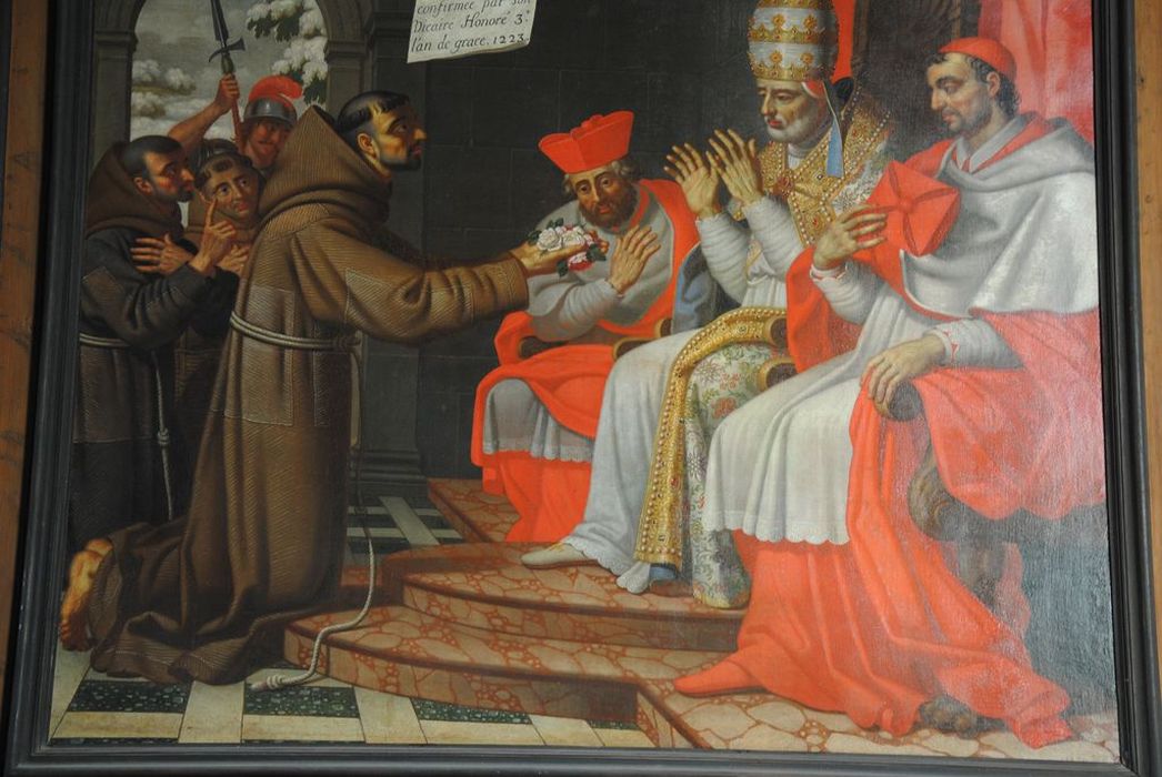 tableau : saint François devant le pape Honorius III, vue partielle - © Ministère de la Culture (France), Médiathèque du patrimoine et de la photographie, Conservation des antiquités et des objets d’art de l’Ardèche – Tous droits réservés