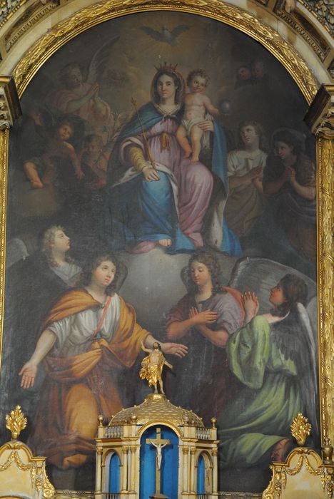 tableau du maître-autel : Vierge à l’enfant adorée par les anges, vue générale - © Ministère de la Culture (France), Médiathèque du patrimoine et de la photographie, Conservation des antiquités et des objets d’art de l’Ardèche – Tous droits réservés