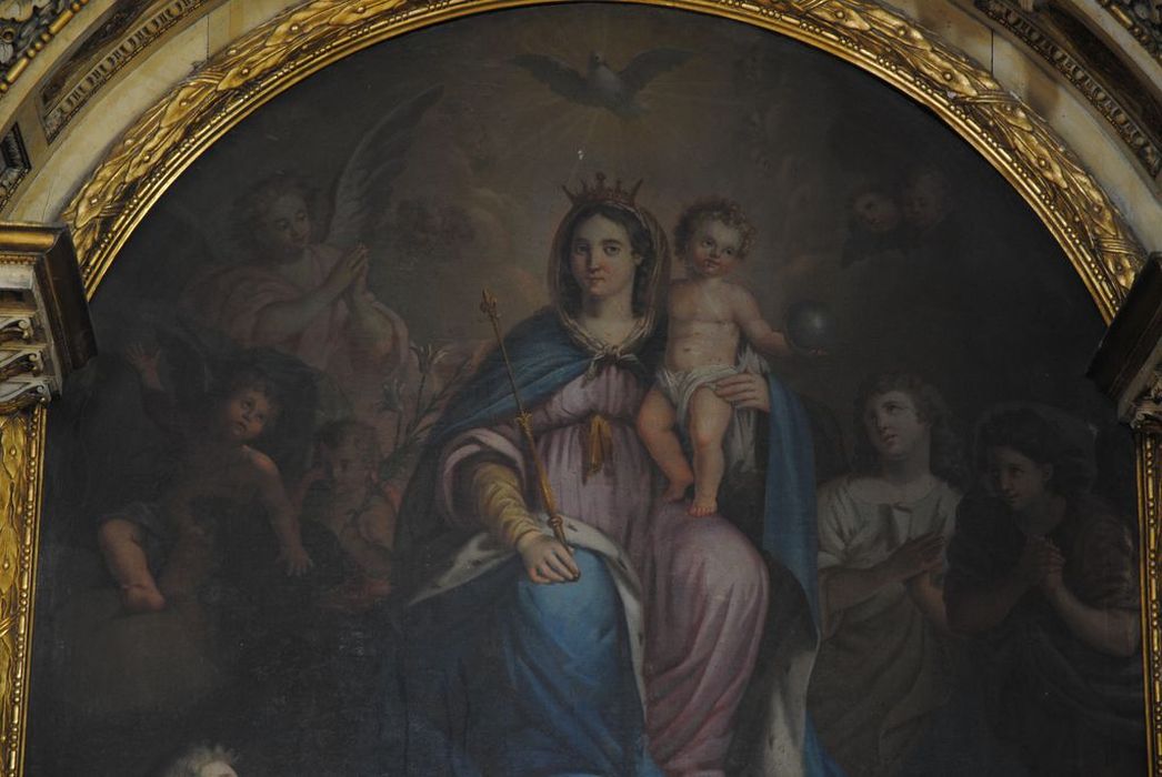 tableau du maître-autel : Vierge à l’enfant adorée par les anges, vue partielle - © Ministère de la Culture (France), Médiathèque du patrimoine et de la photographie, Conservation des antiquités et des objets d’art de l’Ardèche – Tous droits réservés